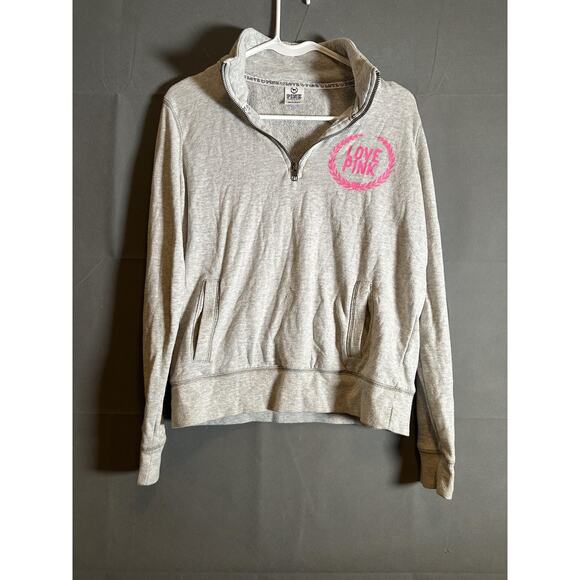 Victoria's Secret Pink Pullover Womens Small Gray Half Zip Love Pink Sweatshirt - Picture 1 of 7